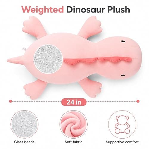 PopMeme 3.5 lb Weighted Stuffed Animal, 24-Inch Pink Dinosaur Plush | Ultra-soft minky fabric with PP cotton and weighted bead filling for a cuddly feel during reading, quiet time and gifting. thumbnail 4
