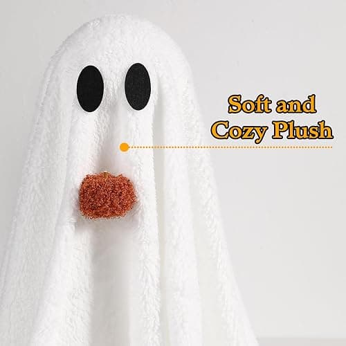 Halloween Decorations-2 Pack Light-Up Sherpa Ghosts with Pumpkin Halloween Decor Indoor Cute Ghost Decorative Signs Tabletop Decor for Party Home Kitchen and Fireplace thumbnail 3