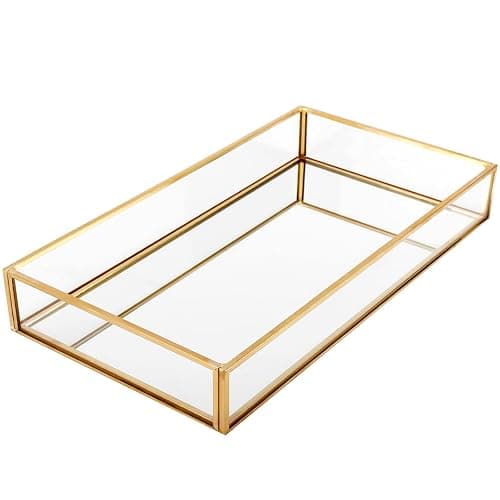 Rectangle Gold Mirror Tray, Decorative Mirror Glass Tray - Image 1
