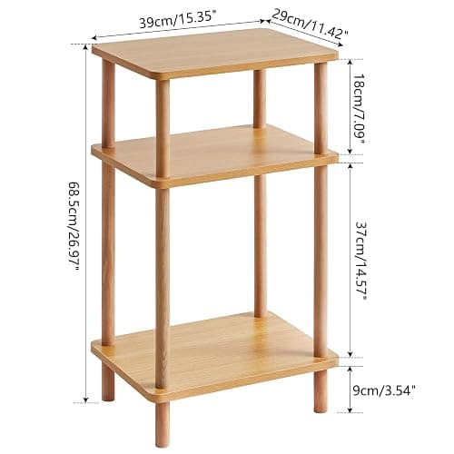 IBUYKE 3-Tier Side Table, Solid Wood Tall End Table with Storage Shelves, Nightstand Bedside Table for Living Room Bedroom Office, No-Tool Assembly, Natural UWST003N - Natural - 11.42" x 15.35" x 26.96" thumbnail 3