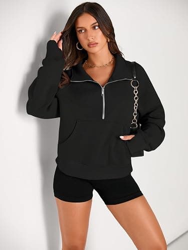 AUTOMET Womens Sweatshirts Half Zip Cropped Pullover Fleece Quarter Zipper Hoodies 2025 Fall Fashion Outfits Clothes thumbnail 2