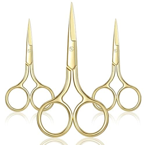 Mudder 3 Pack Small Nose Scissors Facial Hair Trimming Mini Beauty Stainless Steel Grooming Pointed Scissor for Grooming Eyebrows, Nose, Mustache, Beard(Gold) - Image 1