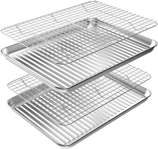 ROTTAY Baking Sheet with Rack Set (2 Pans + 2 Racks), Stainless Steel Cookie Sheet with Cooling Rack, Nonstick Baking Pan, Warp Resistant & Heavy Duty & Rust Free, Size 16 x 12 x 1 Inches - 16" X 12" X 1" - Image 1
