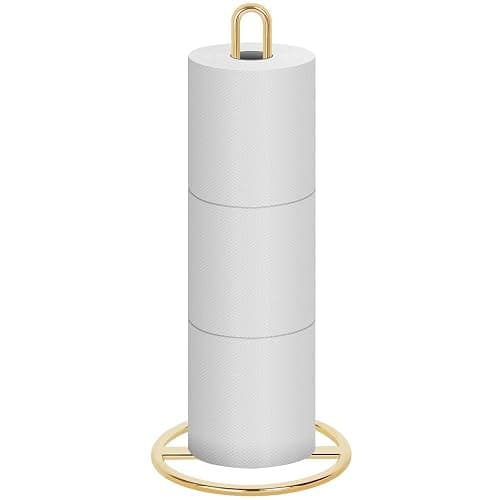 Gold Toilet Paper Holder Stand, OBODING, Freestanding Toilet Paper Holder for Storing 3 Rolls of Toilet Papers (Gold) - Image 1