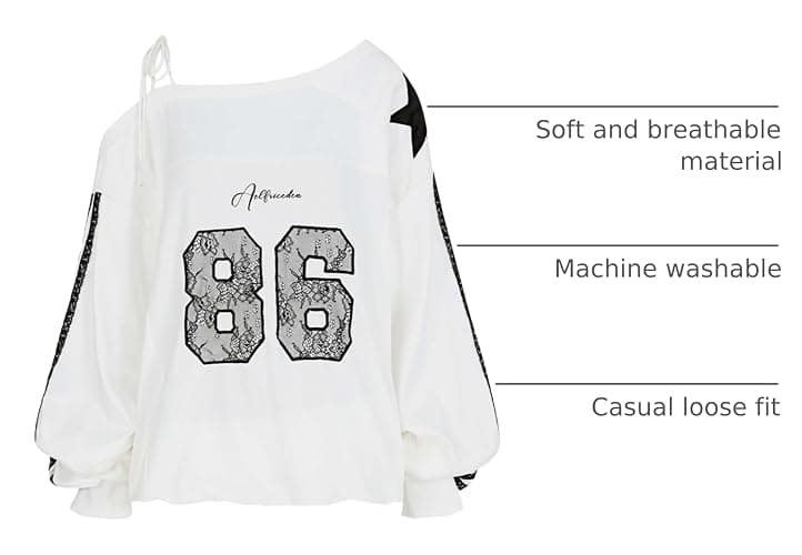 Aelfric Eden Off The Shoulder Lace Embroidery Sweatshirt Long Sleeve Y2K jersey Sweatshirts Oversized Baggy Pullover Top thumbnail 4