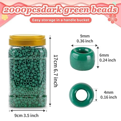 Iooleem Pony Beads(2000pcs Dark Green Pony Beads), Beads for Bracelets Making, Beads for Crafts, Beading Supplies, Friendship Bracelets Making. thumbnail 3