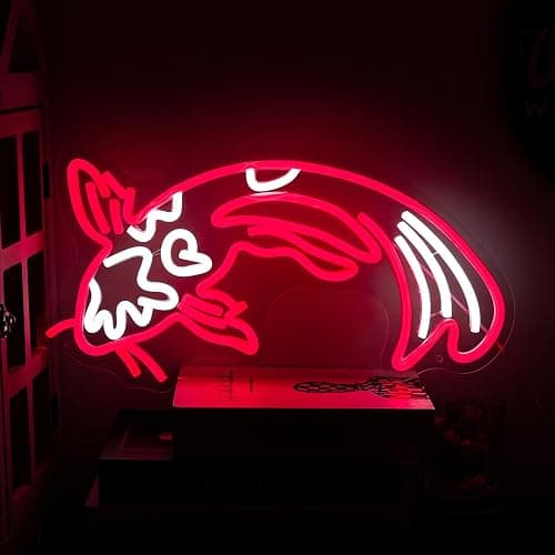 Koi Fish Neon Sign for Wall Decor Koi Carp Neon Lights Japanese Fish Led Neon Red White Neon Signs Lucky Sign 16.7”x9.3” for Bedroom Office Living Room Decoration - Image 1