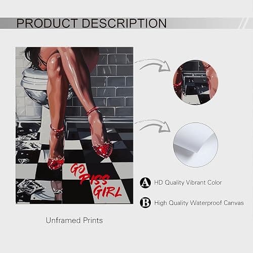 WBSTGUE Funky Bathroom Canvas Wall Art Go Piss Girl Poster Funny Vintage Toilet Print Trendy Disco Art Wall Decor for Girl College Apartment 12x16inch Unframed thumbnail 3