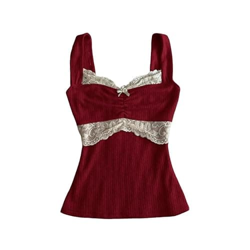 Women Y2k Lace Trim Tank Tops Teen Girl Goth Sleeveless Shirt Coquette Clothes Vintage V Neck Going Out Crop Top - Image 1