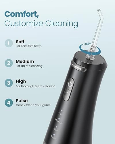 Onlyone Water Dental Flosser Pick for Teeth 300ML Portable Oral Irrigator Rechargeable Travel Irrigation Cleaner Cordless Electric Flossing Machine for Teeth Cleaning Power Flossers IPX7 Waterproof thumbnail 3