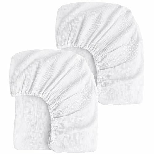 PET REJOIR 2 Pack Muslin Fitted Crib Sheets for Baby Girls & Boys-Neutral Breathable Crib Mattress Protector for Standard Crib Mattress (28"x 52") -White Crib Sheets No Slip Toddler Cotton Bedding - Image 1