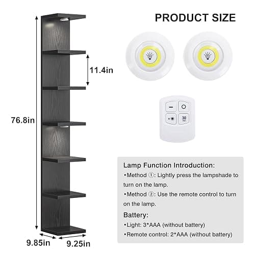 Fixwal 7 Tier Wall Shelves Floating Shelves with LED Lights Black Lack Wall Shelf Unit Vanity Floating Shelf Home Decor Organizer Tall Tower Design Utility Shelf thumbnail 3