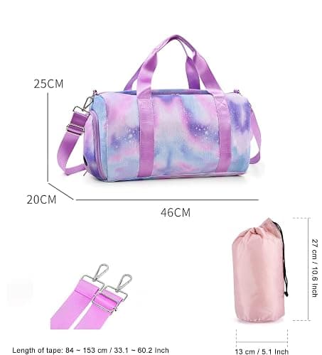 Teens Women Travel Bagwith Shoe Compartment & Wet Compartment Swimming Bag, Children's Girls Travel Bag for Gymnastics Swimming Cute Colourful Dance Bag Rainbow Pattern Sports Bag, Purple, thumbnail 3