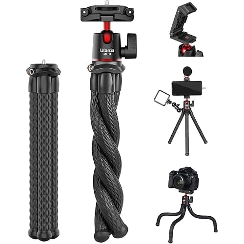 ULANZI Camera Tripod, Mini Flexible Stand w Hidden Phone Holder w Cold Shoe Mount, 1/4'' Screw f Magic Arm, Universal f iPhone 17 16 15 14 Pro Max XS Max X Samsung Canon Nikon Sony DJ Pocket 3 Cameras - Image 1