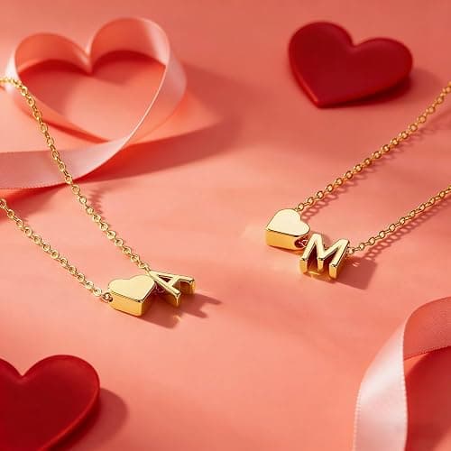 M MOOHAM Valentines Day Gifts for Kids Teen Girls -14K-Gold-Plated Heart Initial A-Z Bracelets for Women Girl Dainty Gold Bracelets Birthday Valentines Gifts for Women Her Teenage Girls Kid Teen Gift thumbnail 5