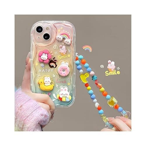 Dzdcase Designed for iPhone Case,Cute Rainbow Rabbit Duck Kawaii Cartoon Animal Wristband Strap Bracelet Chain Soft Shockproof Cover Phone Case (iPhone 17,Pink) thumbnail 2