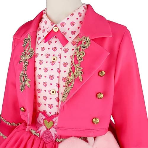 Mukola Kids Princess Pink of Wonderland Cosplay Costume Set 4-12Y | Girls Pink Long Sleeves Jacket, Cute Heart Print Dress, 5pcs Pink Royal Princess Outfits, Birthday Party, Halloween Cosplay thumbnail 7