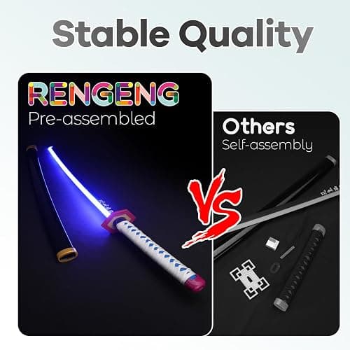 RENGENG Light Up Sword, 40 Inches Rechargeable Plastic Anime Replica with Belt & Stand, Original Texture Anime Sword thumbnail 4