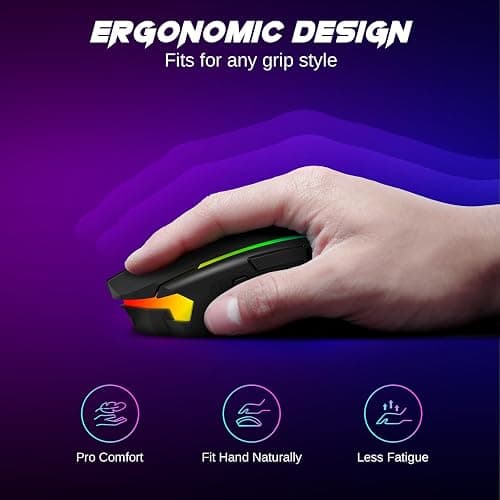 Redragon Wireless Gaming Mouse, Tri-Mode 2.4G/USB-C/Bluetooth Mouse Gaming, 12000 DPI, RGB Backlit, Fully Programmable, Rechargeable Wireless Computer Mouse for Laptop PC Mac, Black thumbnail 8