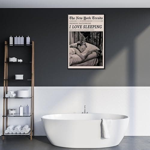 Retro Newspaper Wall Art Vintage Feminist Aesthetic Poster Black and White Canvas Print Funky Girl I Love Sleeping Art for Women Girly Bedroom Dorm Wall Decor 8x12inch black framed thumbnail 5