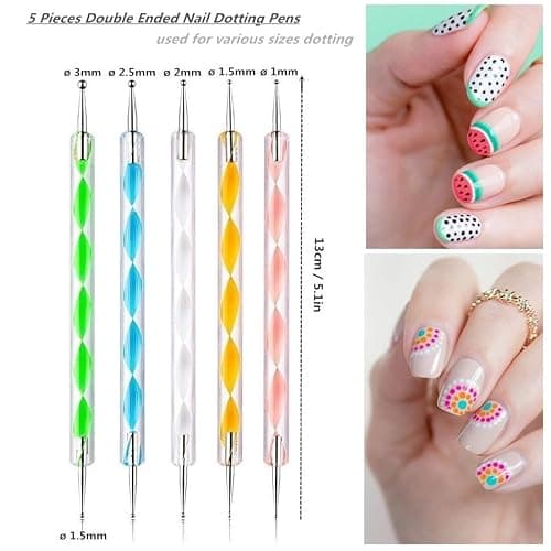 FULINJOY 21Pcs Nail Art Design Tool Kits - 1 Resin Nail Art Palette, 5 Nail Art Dotting Pens, 15 Nail Art Brushes, Nail Polish Mixing Palette Double-Ended Dotting Pen Nail Liner Nail Drawing Brushes thumbnail 2
