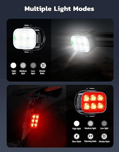 Zewdov Bike Lights for Night Riding, USB Rechargeable Bike Lights Front and Back, Waterproof IP65 Bicycle Light, 4+6 Modes Bike Headlight and Tail Light Set,1.5 Hrs Fast Charging, Easy to Install thumbnail 4