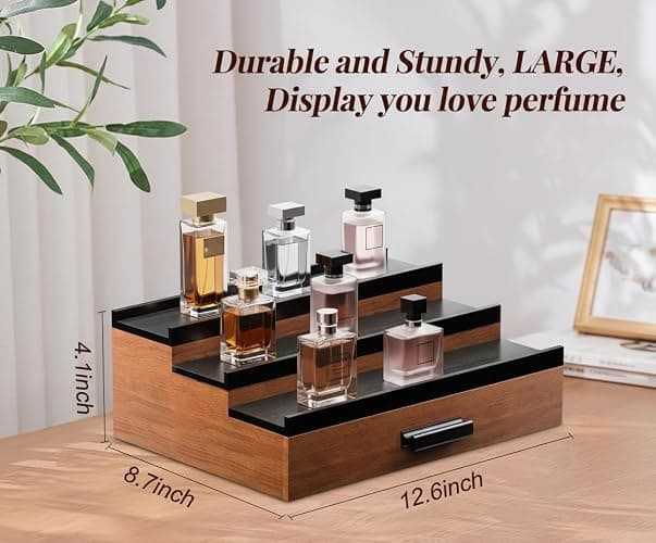 Cologne Organizer for Men – Black Wood Cologne Stand with Drawer & Storage, 3 Tier Perfume Display Holder for Bedroom, Office, Bathroom – Ideal Gift for Men, Father, Husband thumbnail 2