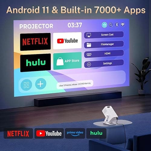 Mini Projector 1080P 4K Support with WiFi 6 and Bluetooth 5.4, Auto Keystone, Android 11, Short Throw Smart Video Projector 270° Rotatable, Compatible with HDMI/USB/iOS LYNCAST VisualCube 300 thumbnail 2