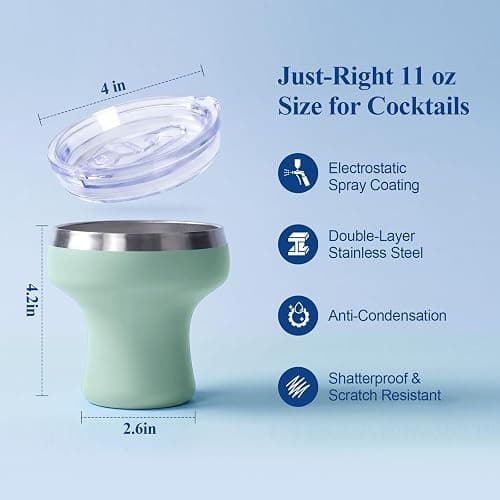 Daximo 11 oz Vacuum Insulated Margarita Tumbler - Stainless Steel Margarita Cup with Lid & Straw - Shatterproof Cocktail Tumbler for Ice-Cold Sips by the Pool Patio & Beach - Pale Green thumbnail 3