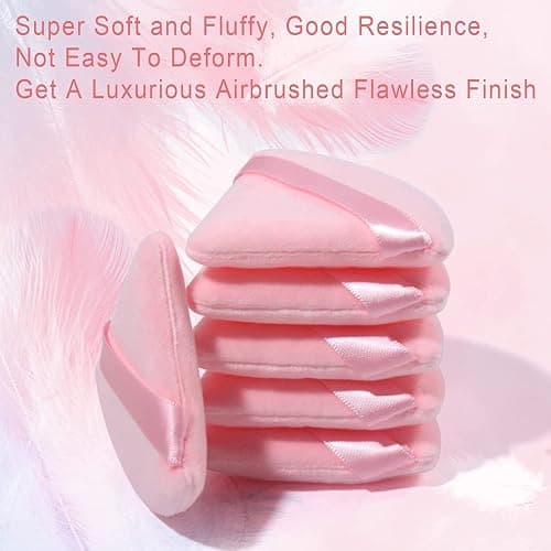 EVAOUXIU Triangle Powder Puff, 2 Pcs, Pink | Soft Plush, Velour, For Face & Setting Powder, Foundation Blender Sponge thumbnail 5