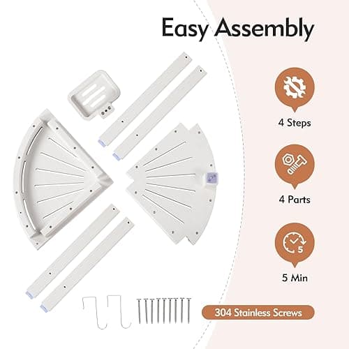 LOENIY 2-Tier Corner Shower Stool with Hooks & Soap Dish, HDPE Shower Bench for Shaving Legs, Wood-Like Shower Stool for Inside Shower with Non-Slip Foot Pads, Waterproof Shower Foot Rest (White) - White thumbnail 6