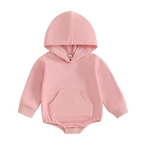 Covvoliy Newborn Baby Boy Girl Hooded Romper Long Sleeve Front Pocket Solid Color Hoodie Bodysuit Fall Winter Outfit - Image 1