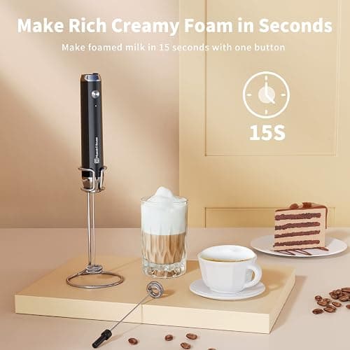 Maestri House Rechargeable Milk Frother with 3 Heads, LunaFro AS Handheld Electric Foam Maker Waterproof Detachable Stainless Steel Whisk Drink Mixer Foamer with Stand for Lattes, Cappuccino, Egg thumbnail 5
