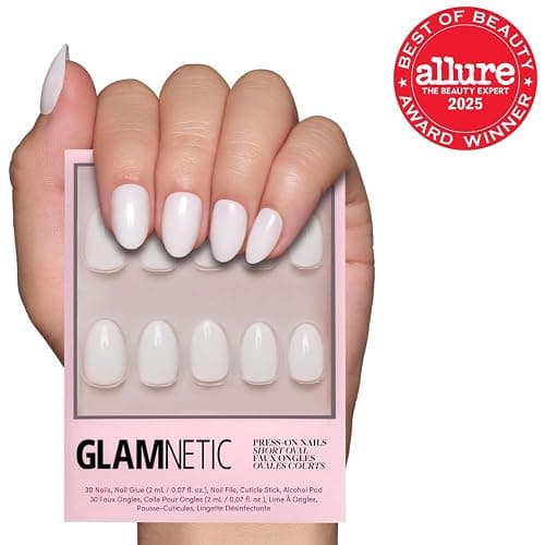 Glamnetic Press On Nails - White Swan | Opaque Classic Off White Short Oval Fake Nails, Salon Quality | 15 Sizes - 30 Nail Kit thumbnail 2
