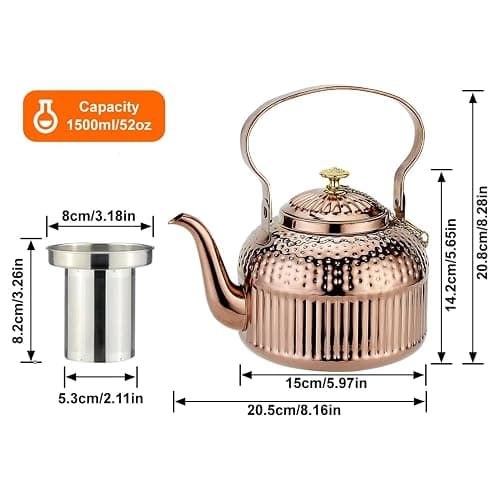 SANQIAHOME Antique 1.8L (60 Oz) Stainless Steel Teapot with Infuser Copper thumbnail 3