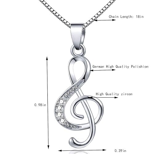 DXZNBEST Music Note Pendant Necklace 925 Sterling Sliver Cubic Zirconia for Women Mother’s Day Valentine's Day Christmas Jewelry Gift Chain 18 Inches thumbnail 6