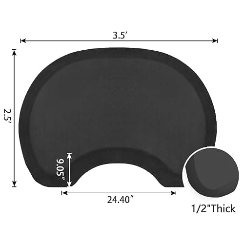 Amcomfy Anti Fatigue Semi Circle Salon Mat for Hair Stylist Anti-Slip Antique Series Salon & Barber Shop Chair Floor Mat (2.5' x 3.5' x 1/2'', Black) thumbnail 3