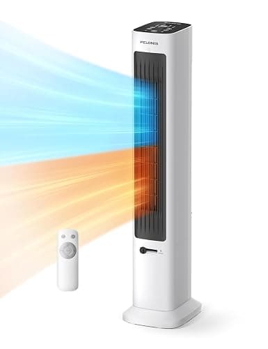 PELONIS Oscillating Tower Fan and Heater Combo with Remote Control - Heater Fan Combo for Indoor Use – 3 Fan and 2Heater Speeds, 12-HR Timer, ECO Mode, Tip Over and Overheat Protection, White - Image 1