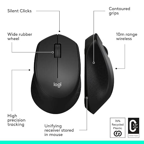 Logitech M330 SILENT Wireless Mouse, 2.4GHz with USB Receiver, Optical Tracking, Quiet & Lightweight, Long Battery Life, for PC, Mac, Laptop, Chromebook - Black thumbnail 7