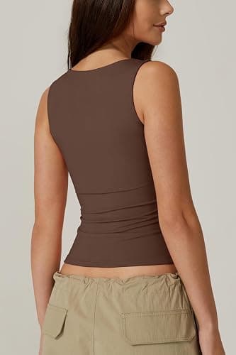 QINSEN Women's Square Neck Sleeveless Double-Layer Tank Tops Basic Tight T Shirts thumbnail 4