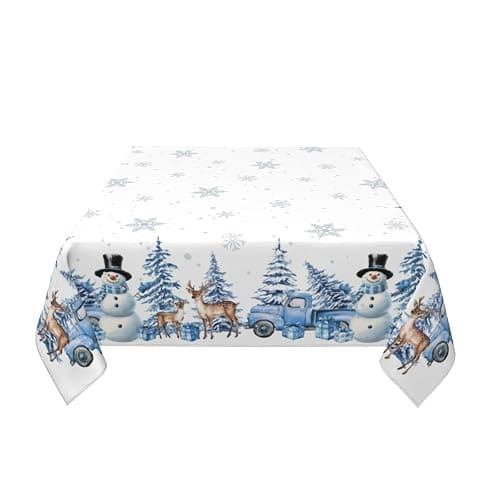 Sphragiyn Winter Tablecloth Square 54×54 Inch Blue Snowman Trees Holiday Xmas Table Cloth Water Resistant Fabric Table Covers for Kitchen Dining Party Home Decor thumbnail 3