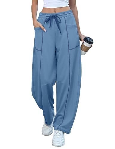 Rapbin Womens Barrel Pants Baggy Wide Leg Lounge Sweatpants Fashion Outfits with Pockets 2026 - Image 1