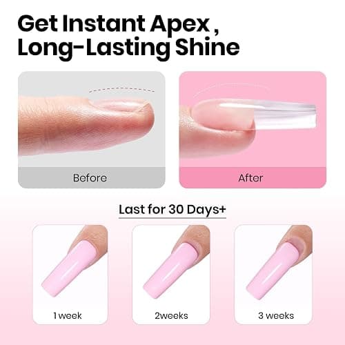 Beetles Tipex Instant Apex Nail Tips Kit, Square Long, 224pcs 16 Sizes, with Tipex Nail Glue, Dehydrator, Primer, Base & Top Coat, Mini UV Lamp, Pre-Building Kit thumbnail 3
