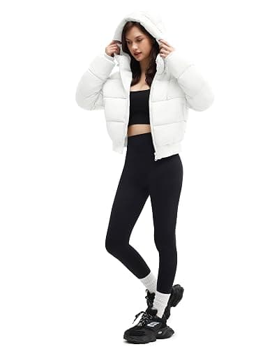 WHN Women's Cropped Puffer Jacket Warm Quilted Short Coat with Detachable Hood Zippered Pockets thumbnail 4