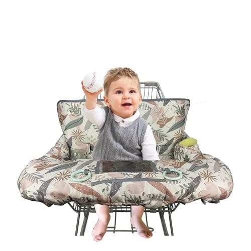 Shopping Cart Cover for Baby, 2 in 1 High Chair Cover for Restaurant seat & Grocery Cart Cover for Babies, Thick Padded with Clear Phone Pouch, Machine Washable, Leaves thumbnail 3