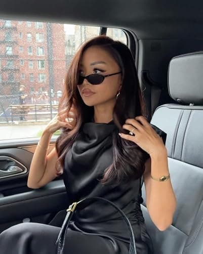 GUVIVI Retro Oval Sunglasses for Women Chic Cat Eye 90s Sunnies Lightweight Narrow Shades Trendy UV protection Sun Glasses thumbnail 7
