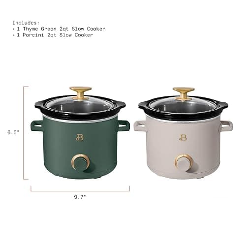 Beautiful 2 Pack Slow Cooker Crock Set- 2 Quart, Thyme Green/Porcini Taupe (120 Watts) with Adjustable Heat settings-Kitchenware by Drew Barrymore thumbnail 3