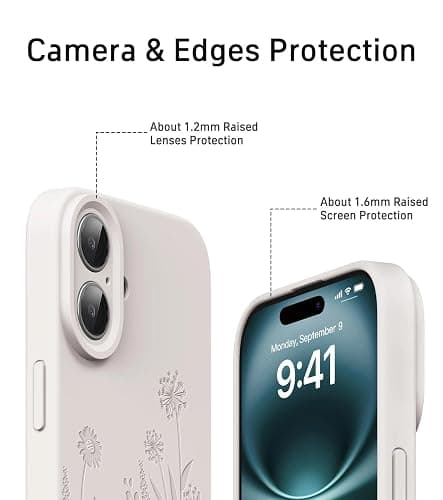FEWGEY Silicone Phone Case for iPhone 16 Compatible with Magsafe, Hard Liquid Silicone Cute White Spring Floral Design Shock Proof Heavy-Duty Protection for Women Girls thumbnail 5