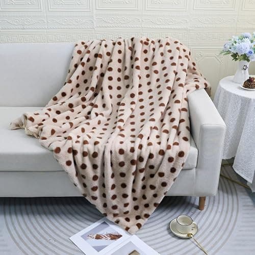 Soft Plush Throw Blanket with Polka Dots, Luxury Faux Fur,Doule Side, Multiple Colors Available,Gift for Women (Khaki and Brown, Twin(63" x 79")) thumbnail 5