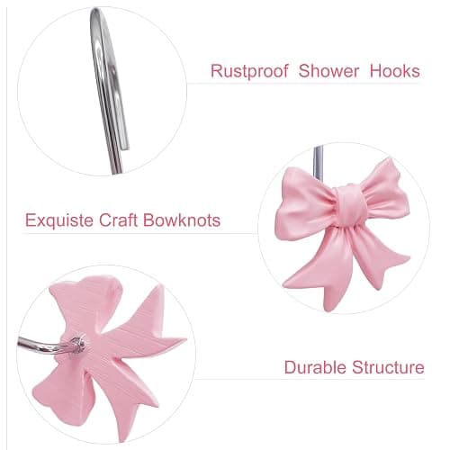 CHICTIE Decorative Shower Curtain Hooks, Bow Knot Shower Curtain Rings Hooks for Bathroom Baby Kids Room Rustproof Shower Hooks (Pink) thumbnail 6